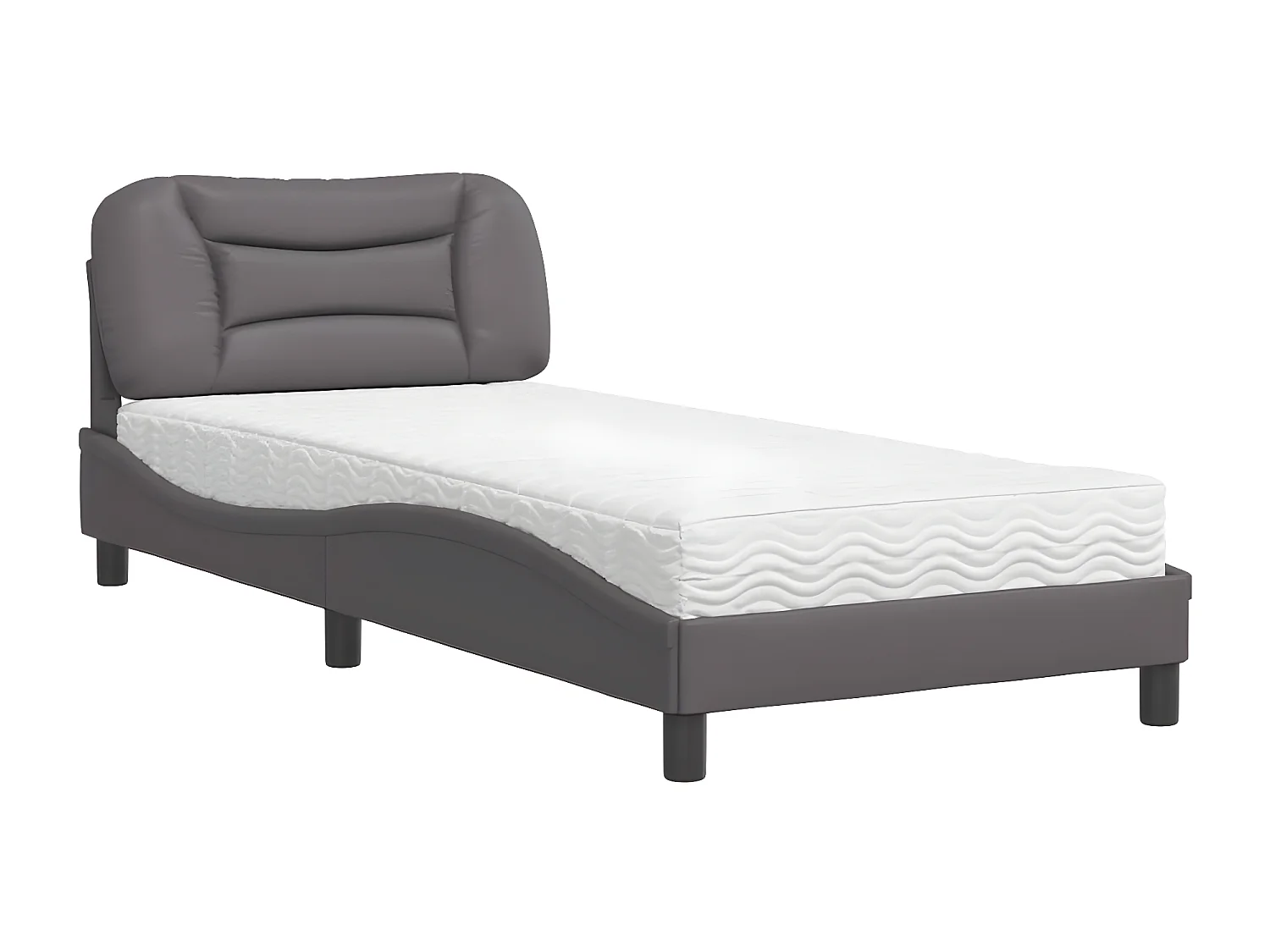 Lit avec matelas gris 80x200 similicuir