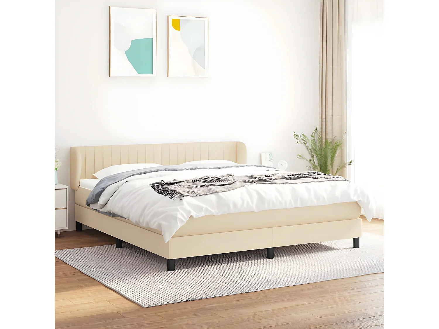 Sommier à lattes de lit avec matelas Crème 180x200 Tissu