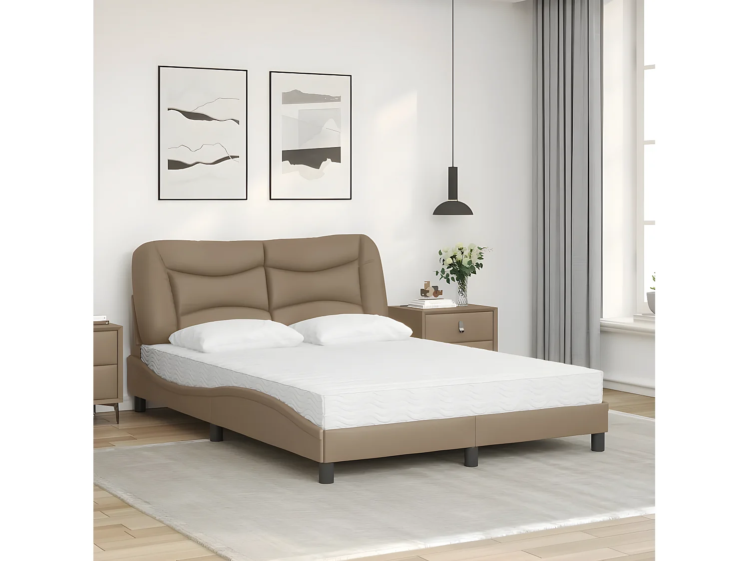 Lit avec matelas cappuccino 140x200 similicuir