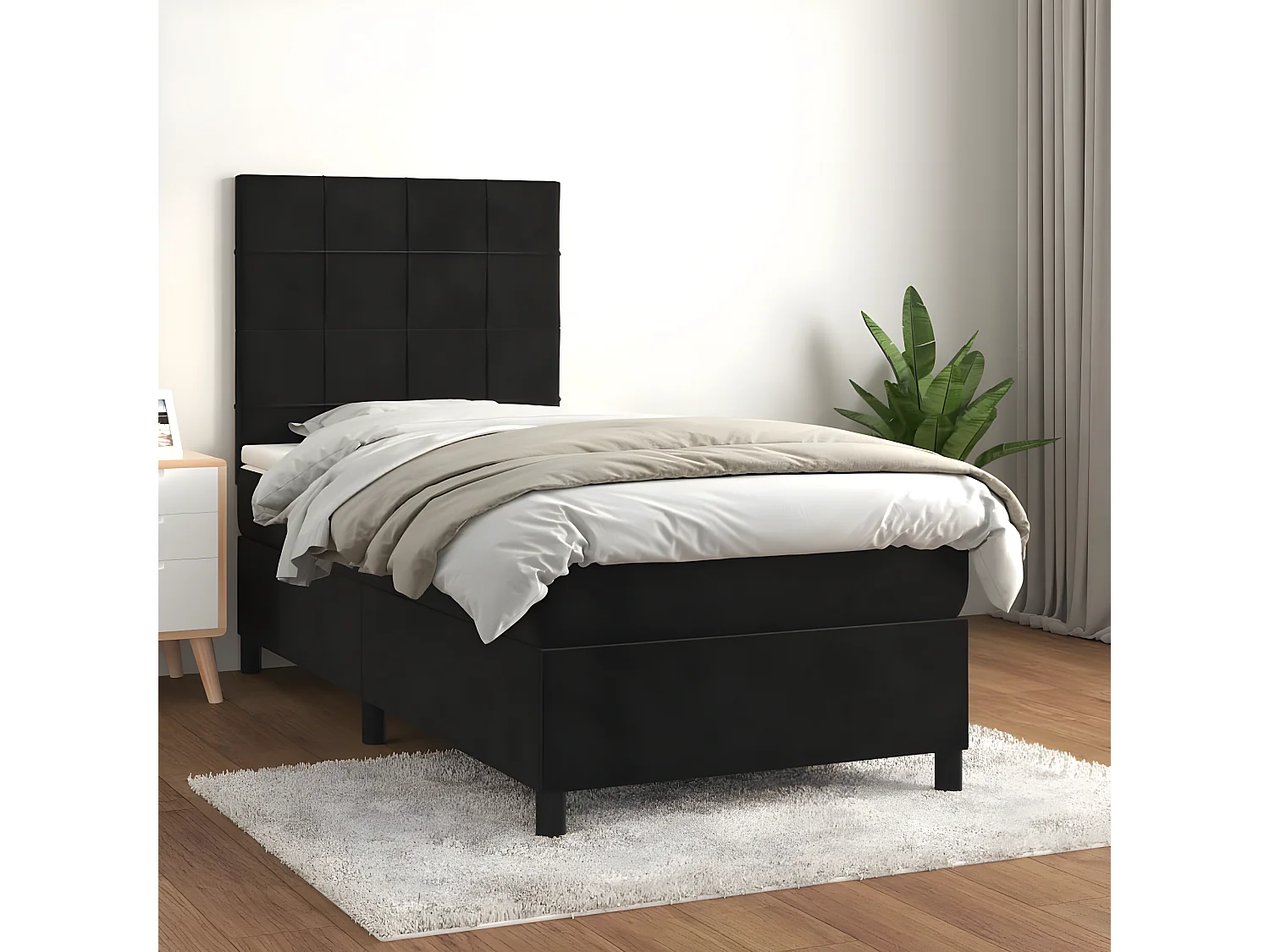 Sommier à lattes de lit avec matelas Noir 100x200 Velours