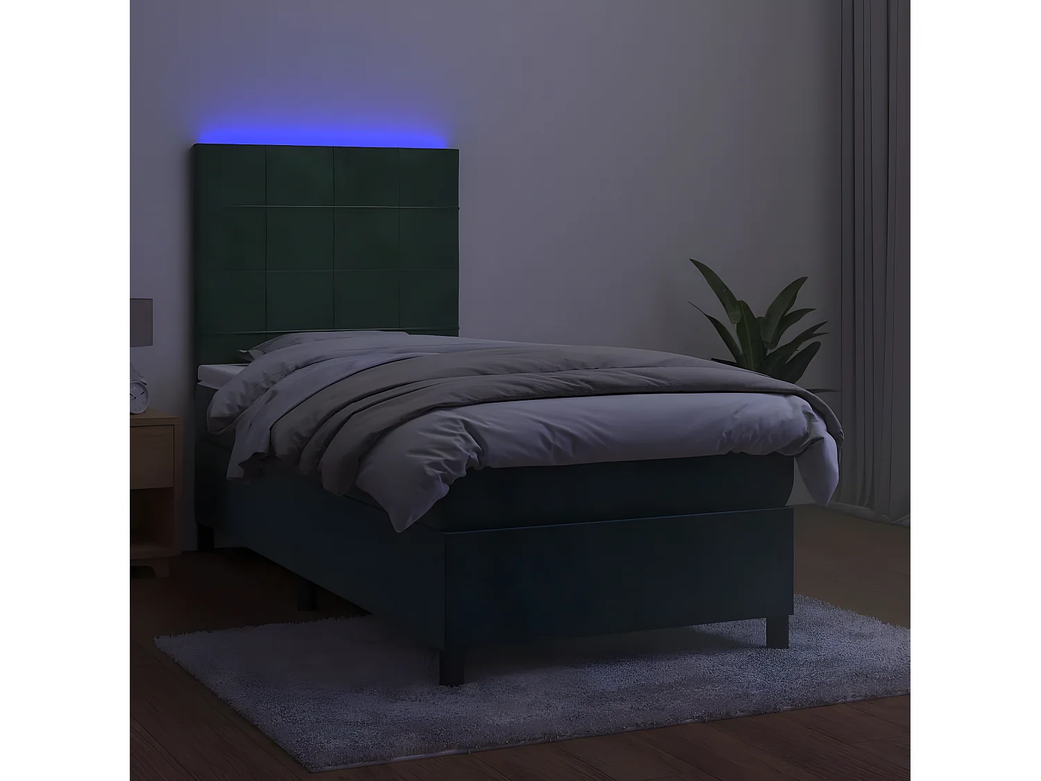 Sommier à lattes de lit matelas et LED Vert foncé 100x200