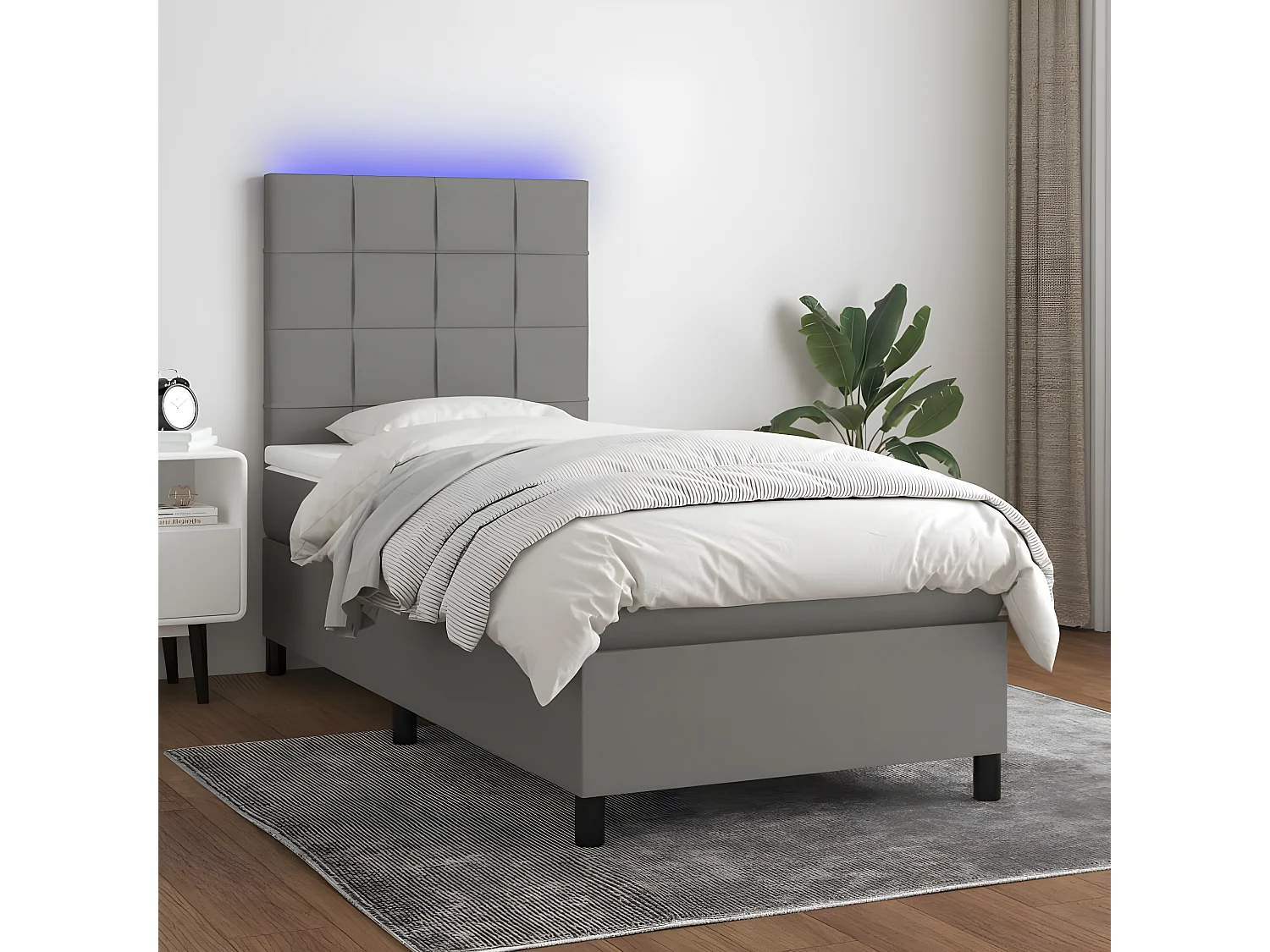 Sommier à lattes de lit avec matelas et LED Gris foncé 90x200