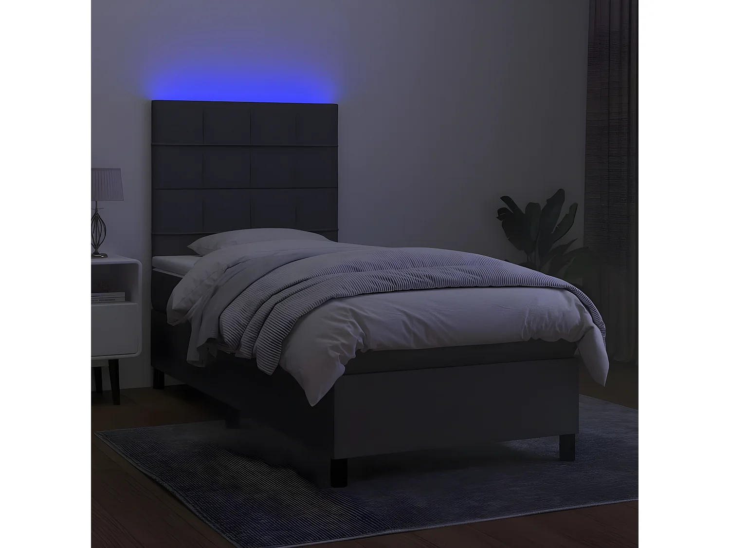 Sommier à lattes de lit avec matelas et LED Gris foncé 90x200