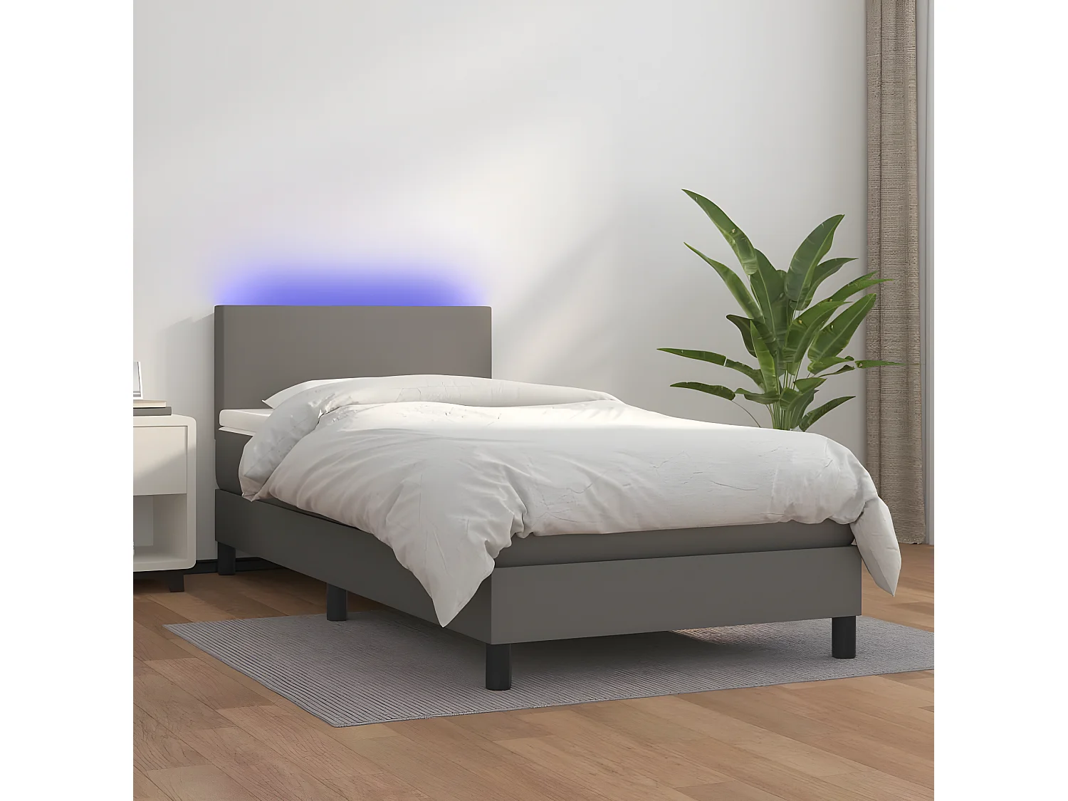 Sommier à lattes de lit et matelas et LED Gris 90x190