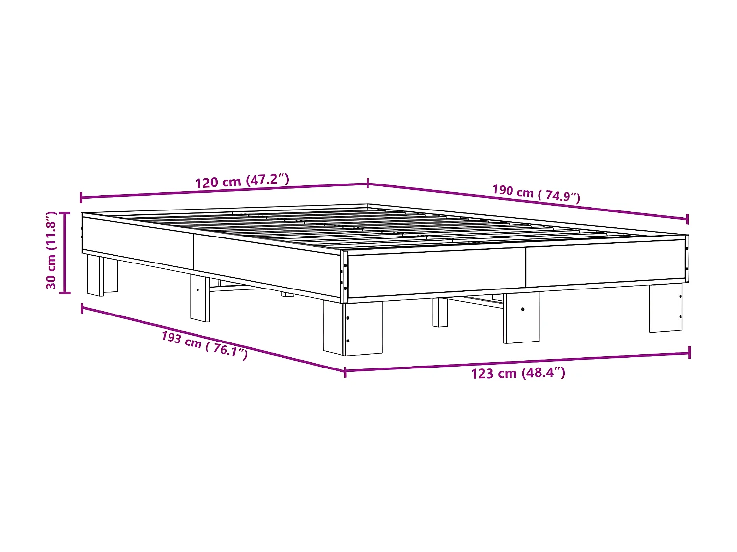 Cadre de lit chêne marron 120x190 bois d'ingénierie et métal