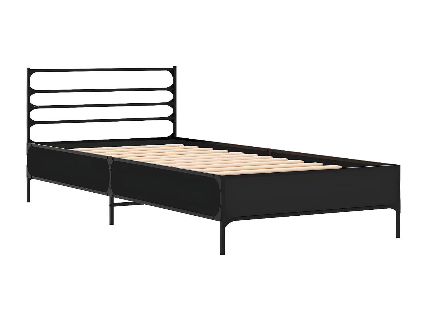 Cadre de lit noir 75x190 bois d'ingénierie et métal