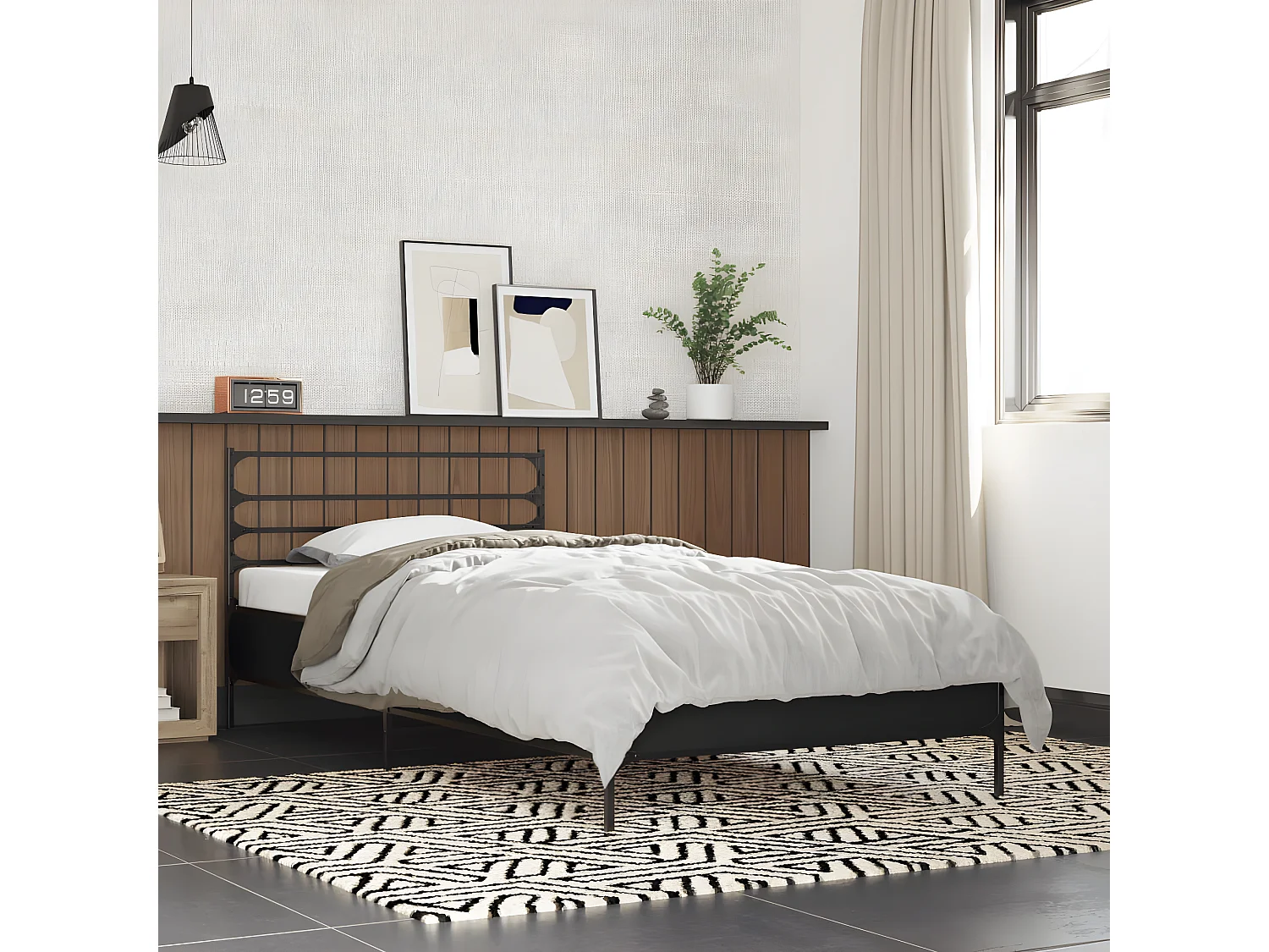 Cadre de lit noir 75x190 bois d'ingénierie et métal