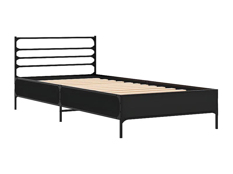 Cadre de lit noir 75x190 bois d'ingénierie et métal
