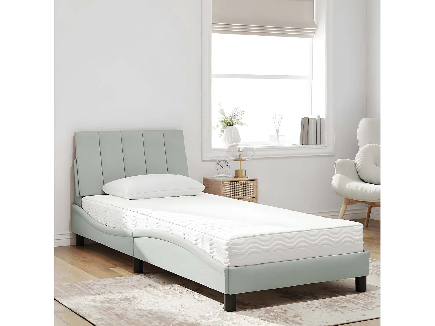 Lit avec matelas gris clair 80x200 velours