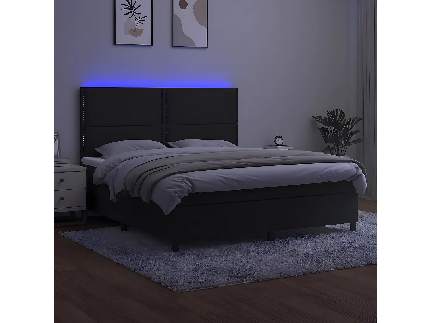 Sommier à lattes de lit avec matelas et LED Noir 180x200