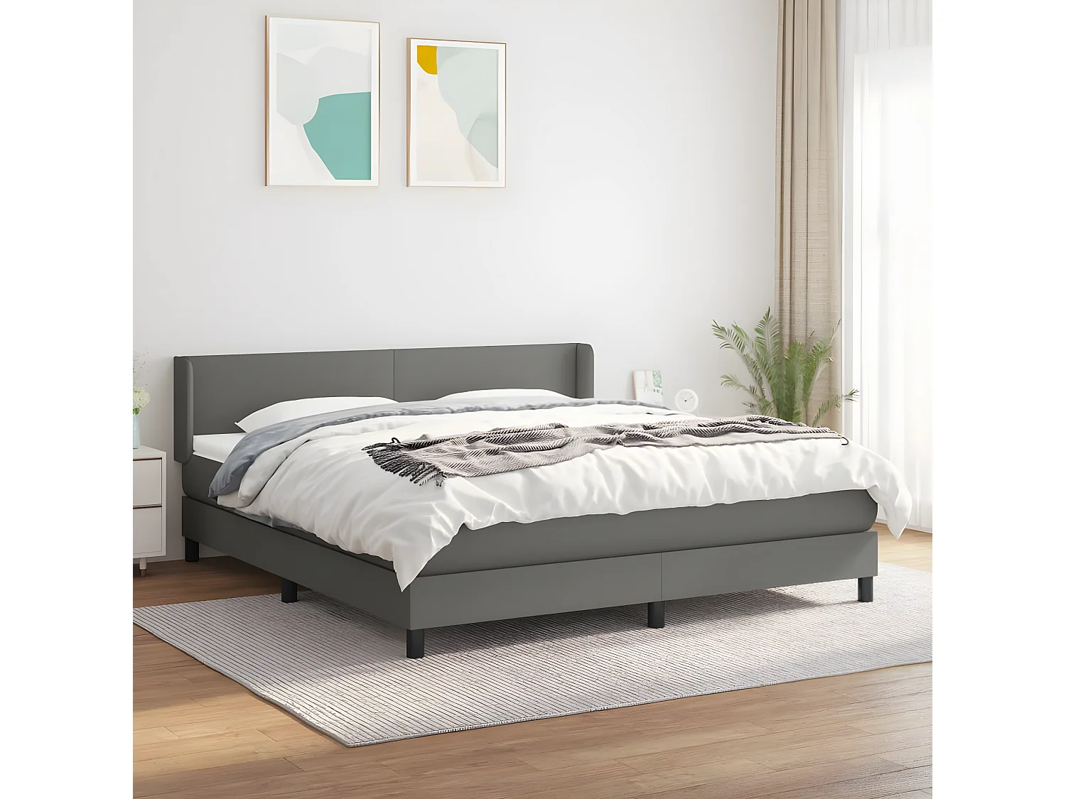 Sommier à lattes de lit avec matelas Gris foncé 180x200 Tissu