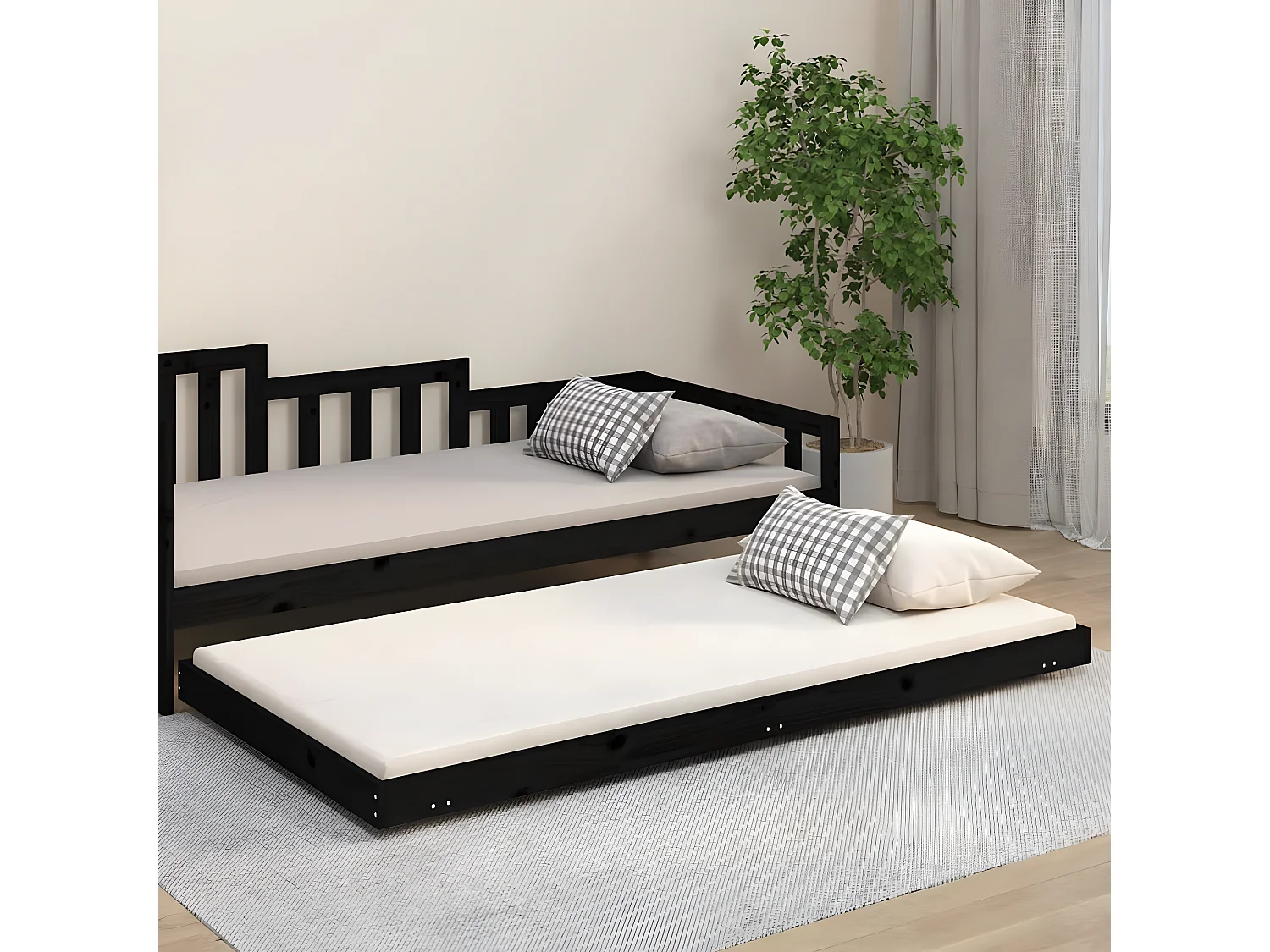 Cadre de lit Noir 100x200 Bois de pin massif