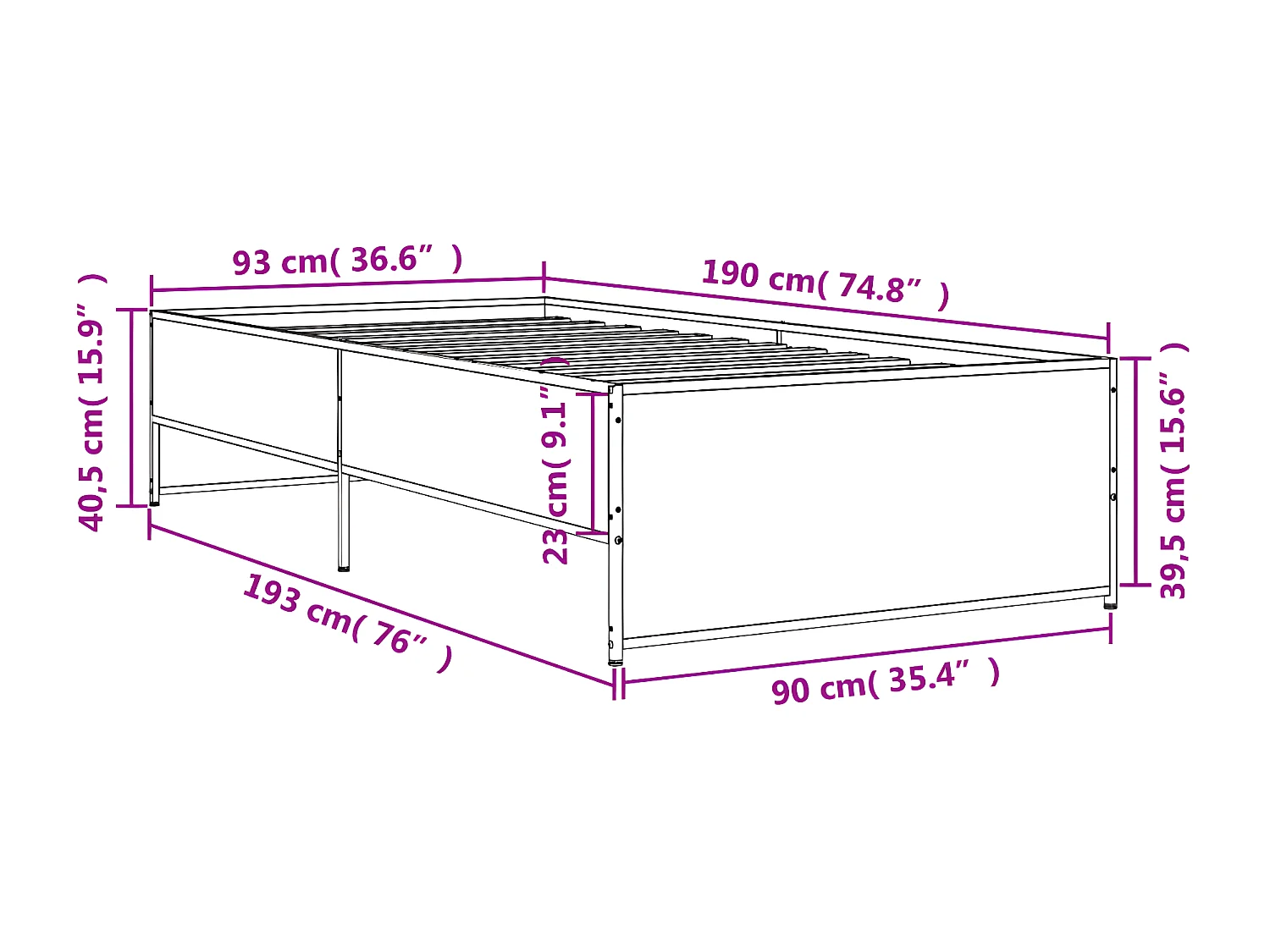 Cadre de lit chêne marron 90x190 bois d'ingénierie et métal