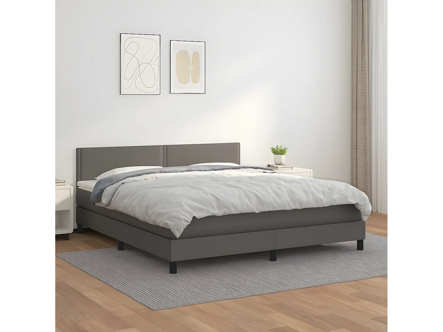 Sommier à lattes de lit avec matelas Gris 180x200 Similicuir