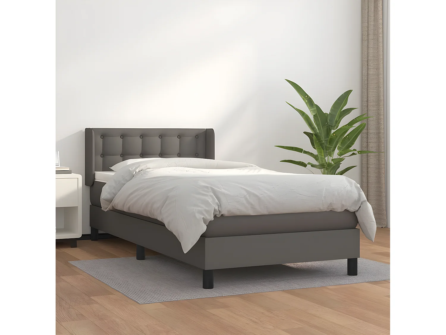 Sommier à lattes de lit avec matelas Gris 90x190 Similicuir