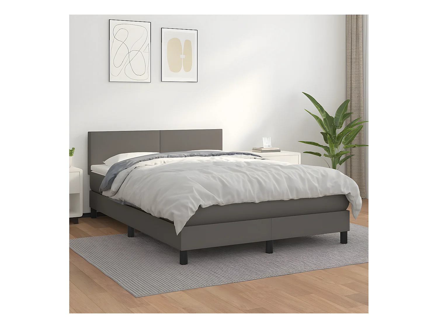 Sommier à lattes de lit avec matelas Gris 140x190 Similicuir