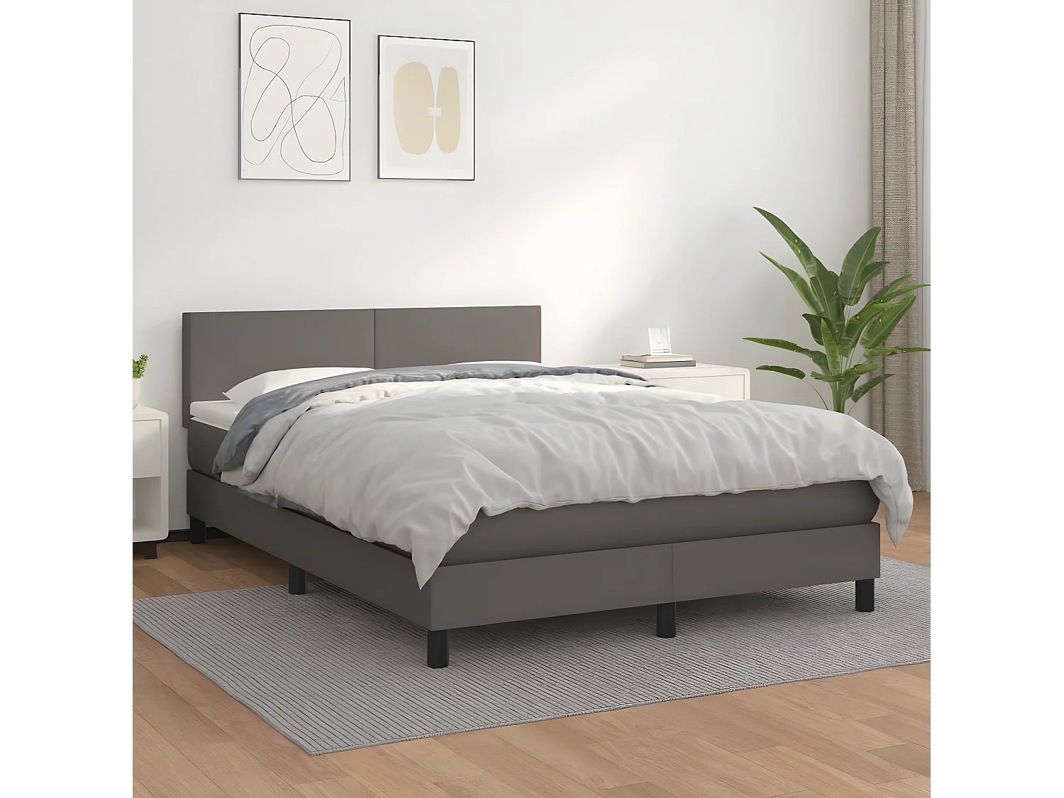 Sommier à lattes de lit avec matelas Gris 140x190 Similicuir