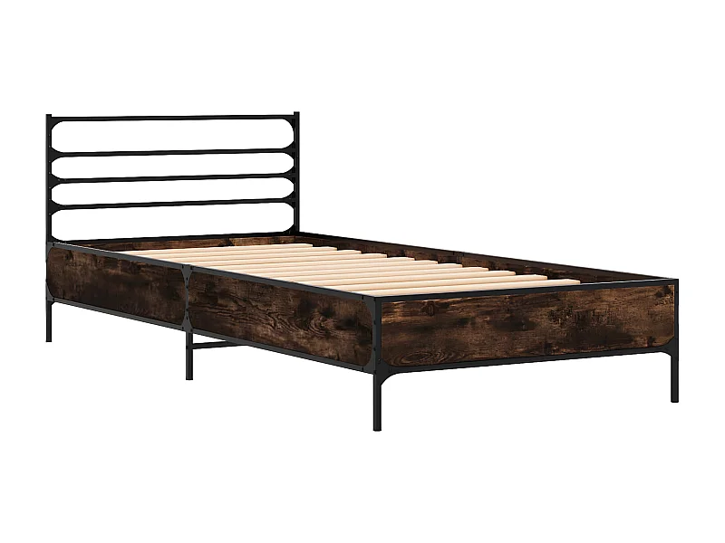 Cadre de lit chêne fumé 100x200 bois d'ingénierie et métal