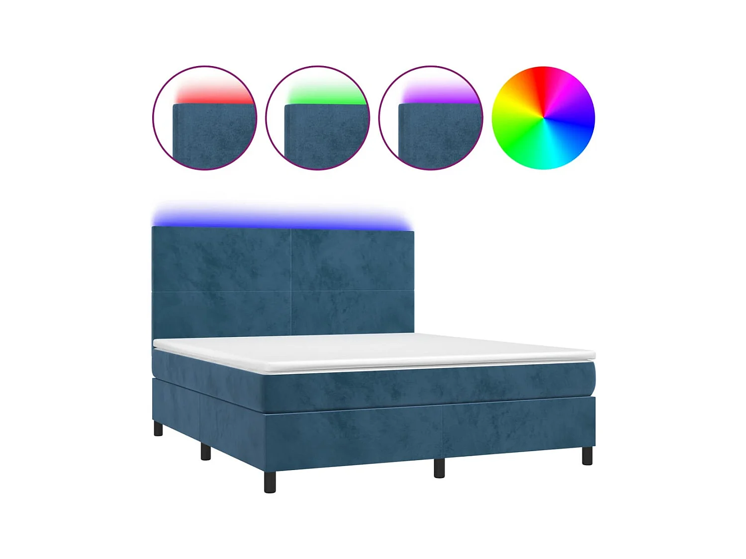 Sommier à lattes de lit avec matelas LED Bleu foncé 180x200