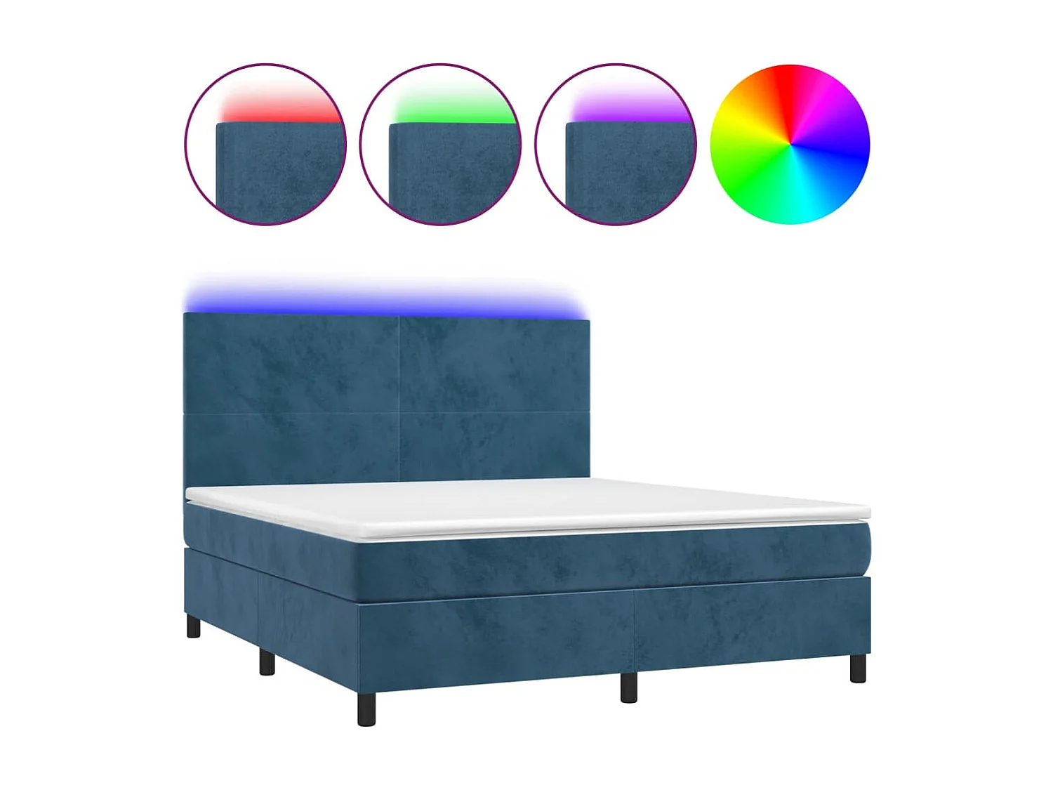 Sommier à lattes de lit avec matelas LED Bleu foncé 180x200