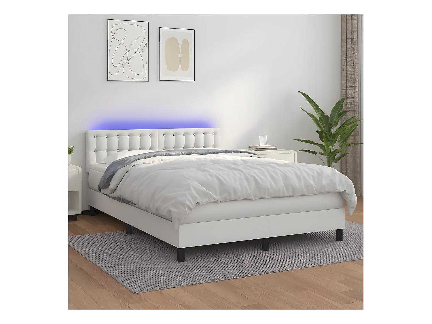 Sommier à lattes de lit avec matelas et LED Blanc 140x190