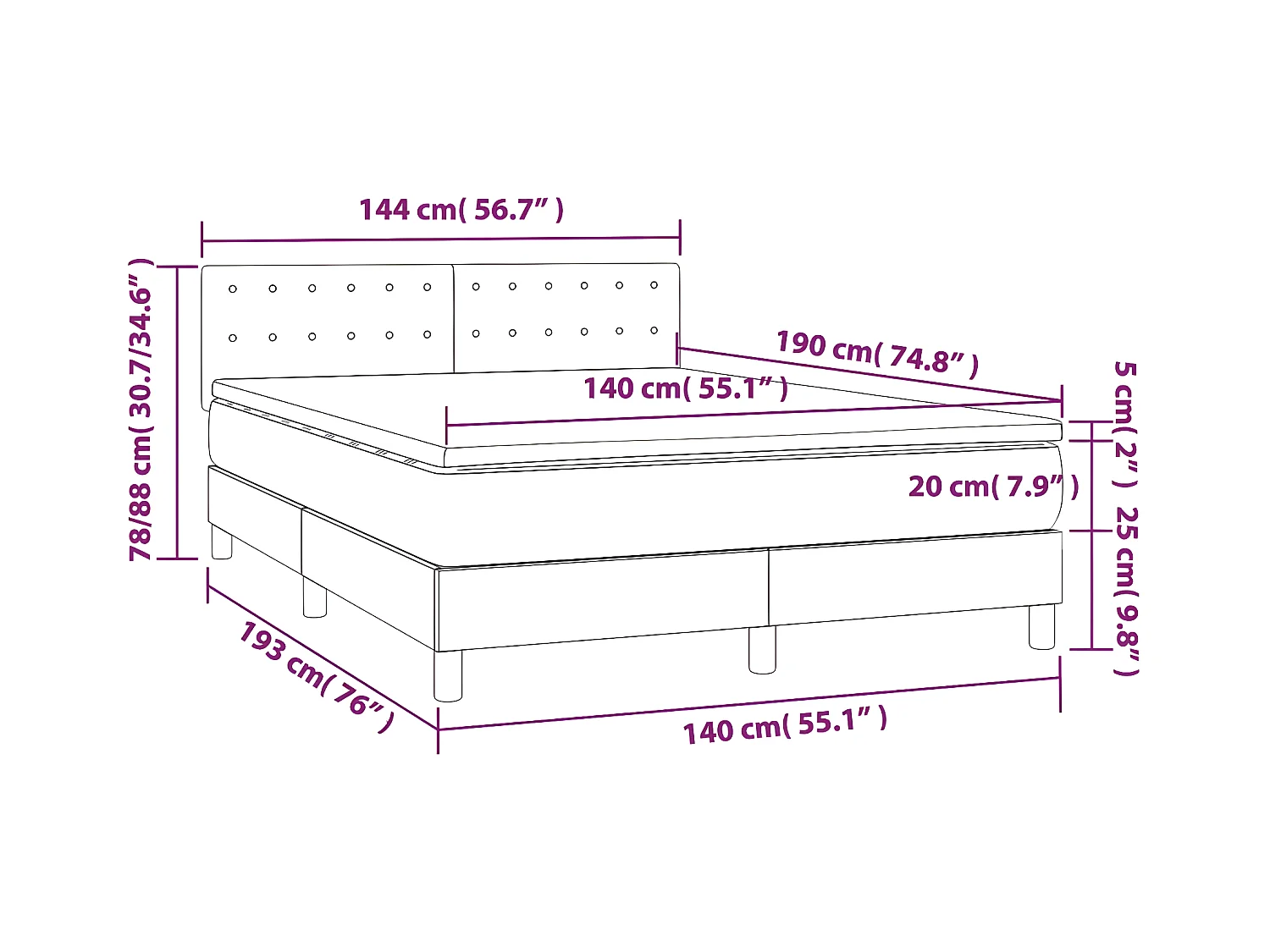 Sommier à lattes de lit avec matelas et LED Blanc 140x190