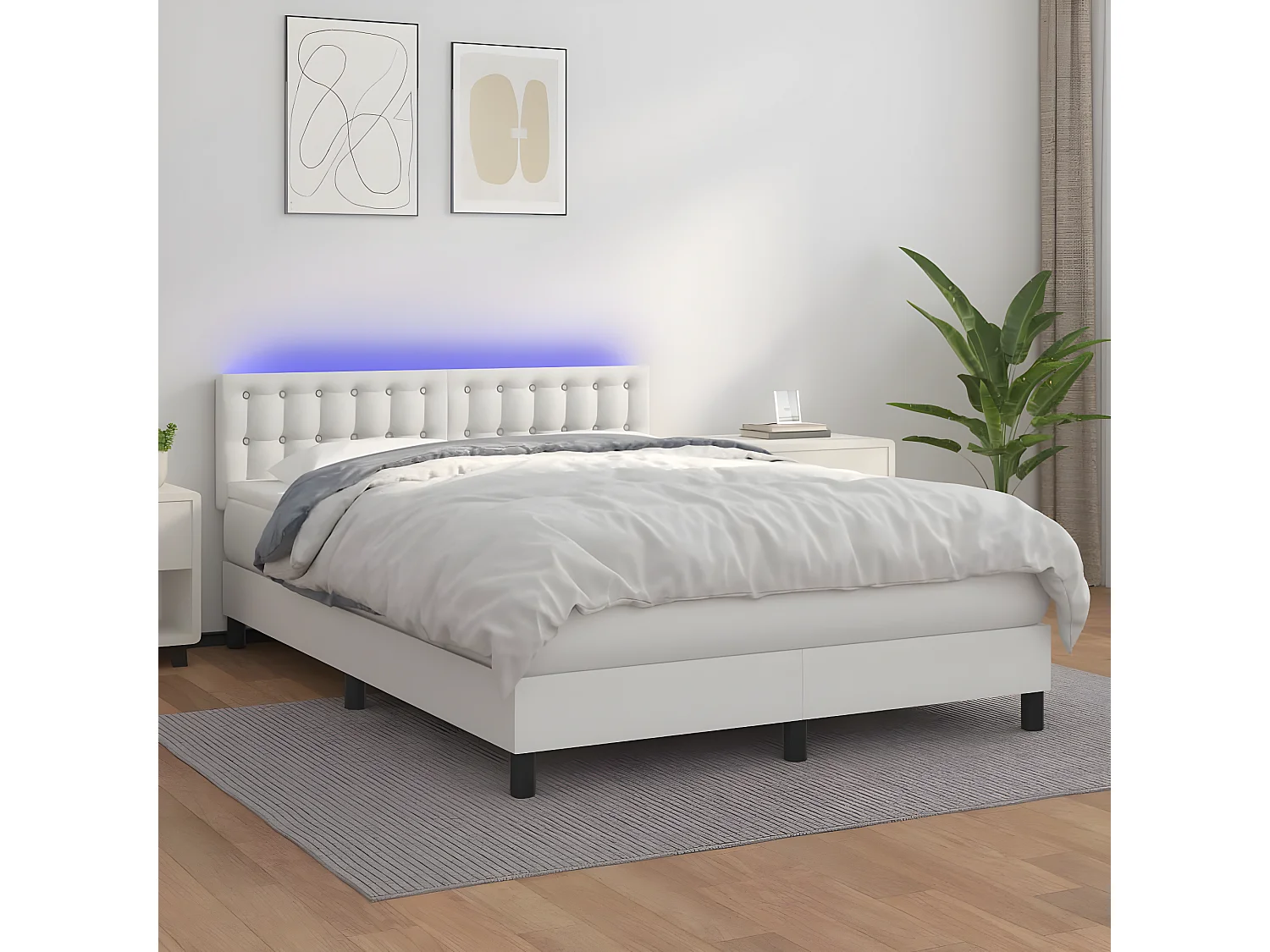 Sommier à lattes de lit avec matelas et LED Blanc 140x190