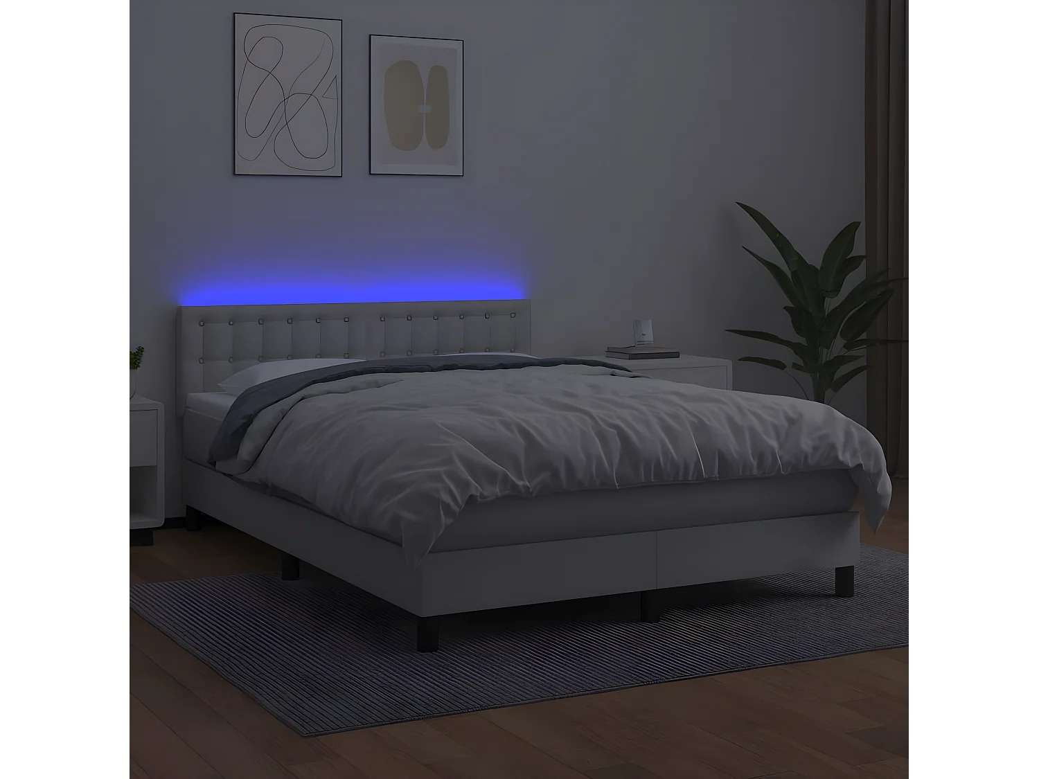 Sommier à lattes de lit avec matelas et LED Blanc 140x190