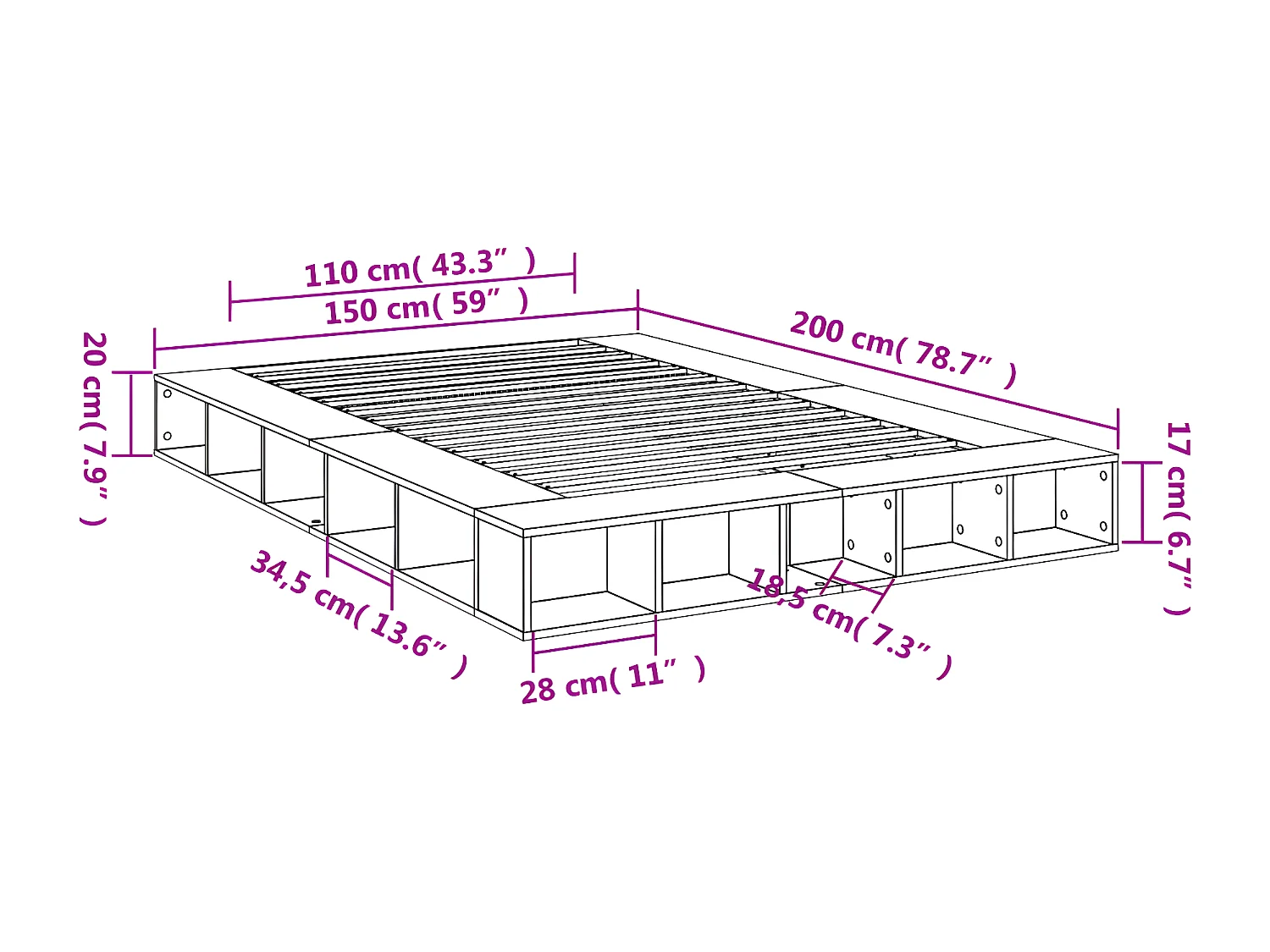 Cadre de lit chêne sonoma 150x200 bois d'ingénierie