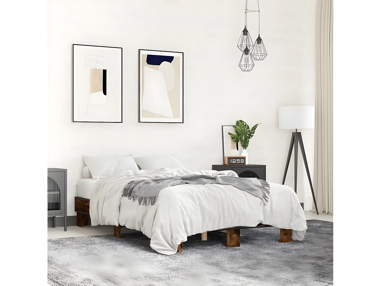 Cadre de lit chêne fumé 120x200 bois d'ingénierie et métal