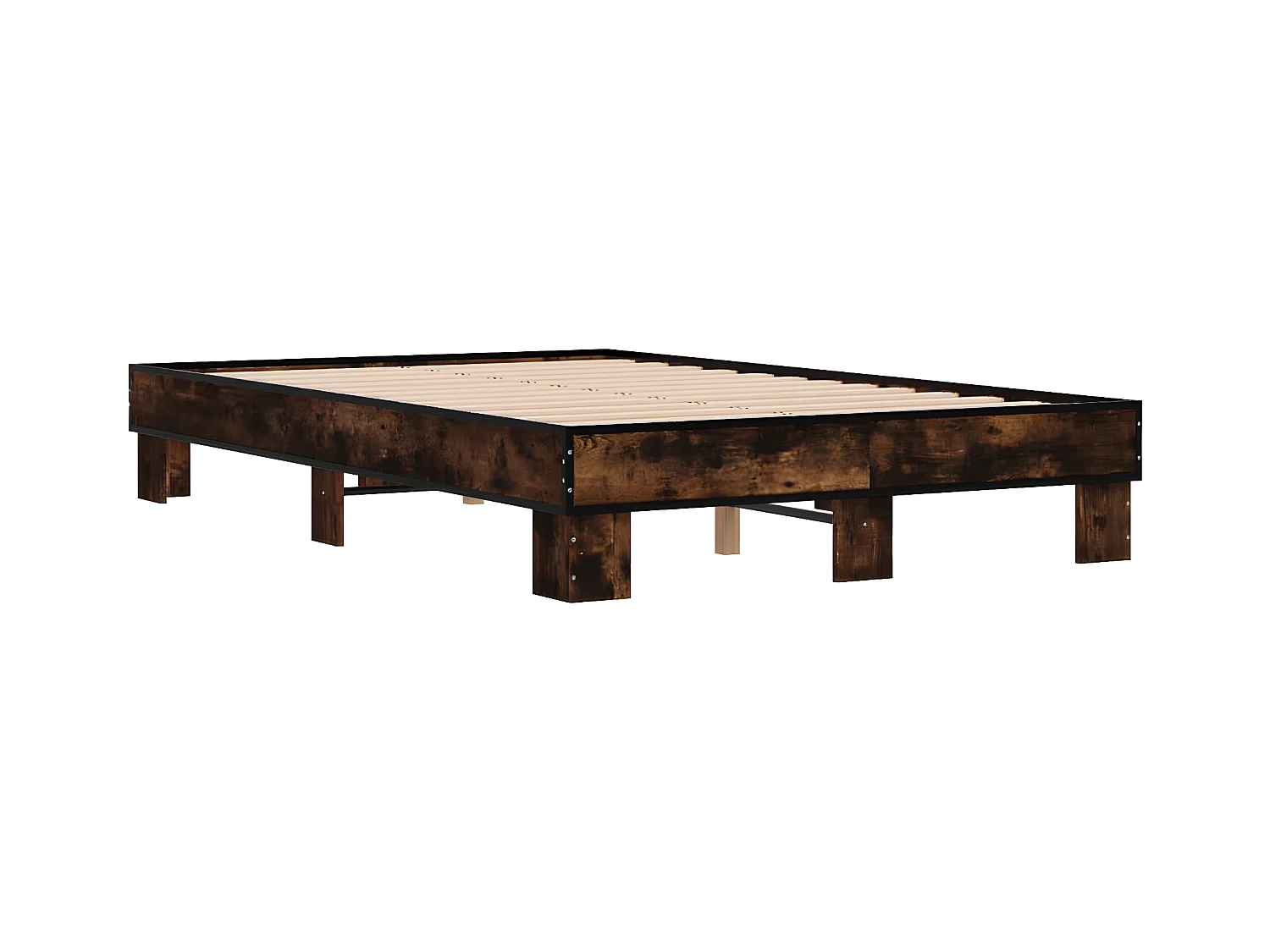 Cadre de lit chêne fumé 120x200 bois d'ingénierie et métal