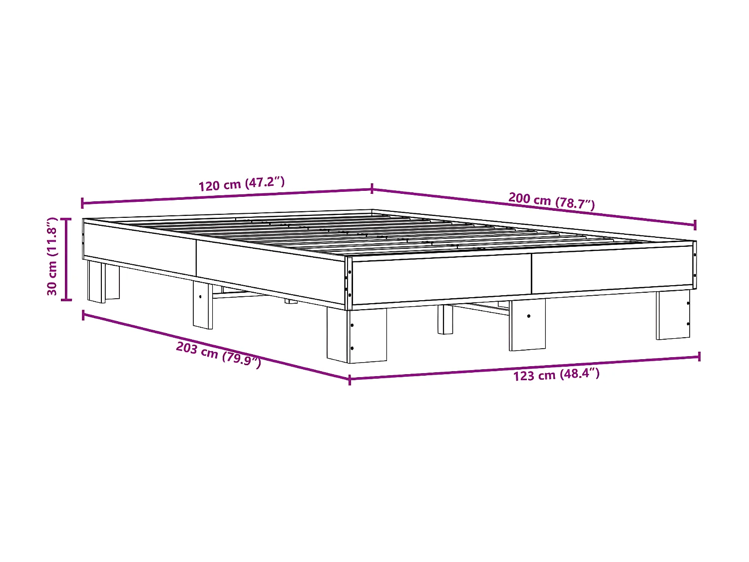 Cadre de lit chêne fumé 120x200 bois d'ingénierie et métal