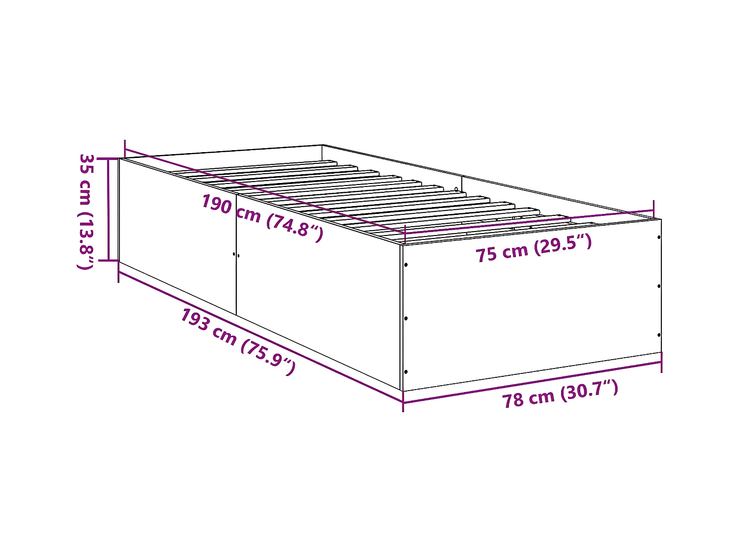 vidaXL Estructura de cama madera de ingeniería gris hormigón 75x190 cm