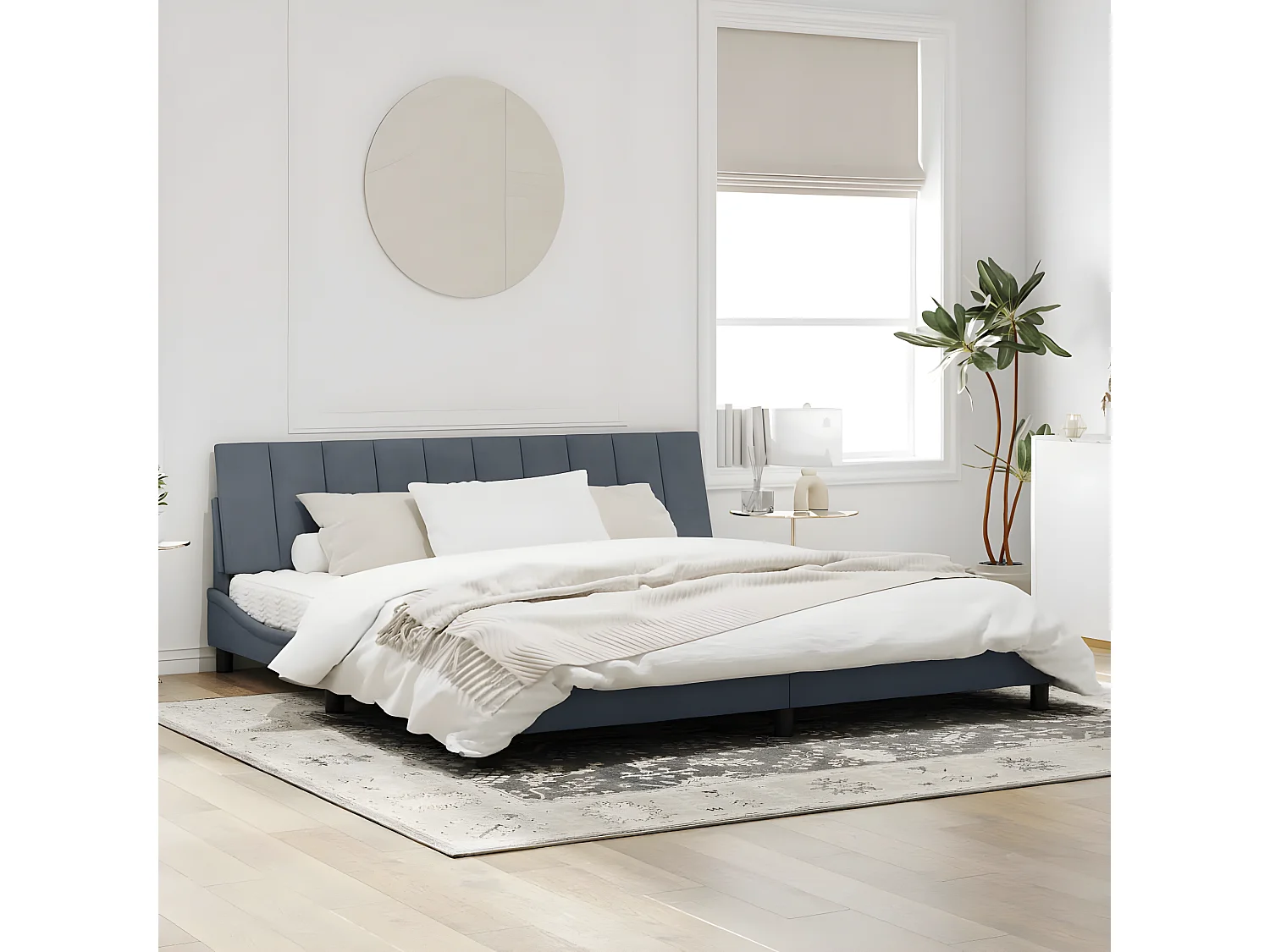 Cadre de lit avec lumières LED gris foncé 200x200 velours