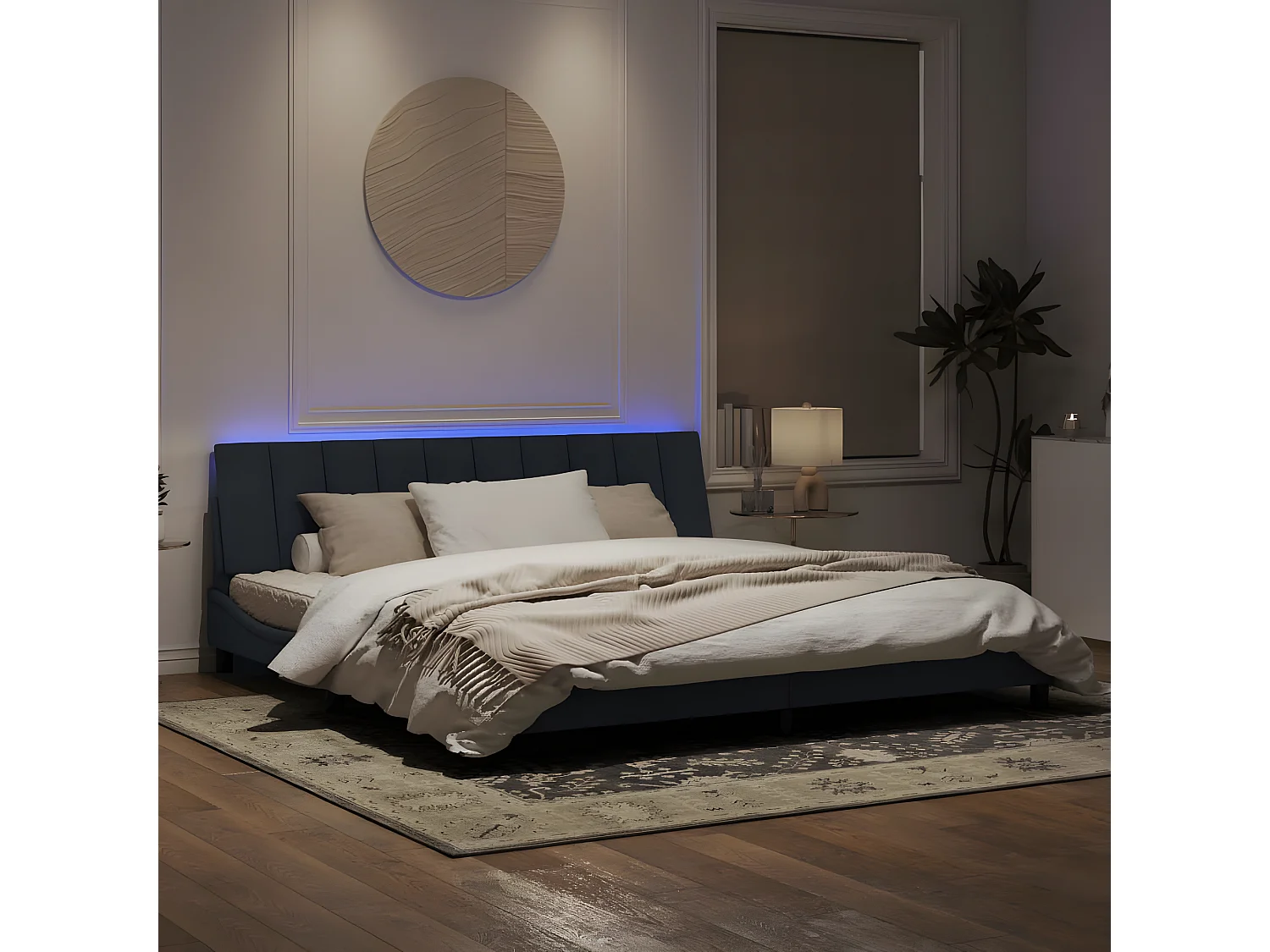 Cadre de lit avec lumières LED gris foncé 200x200 velours