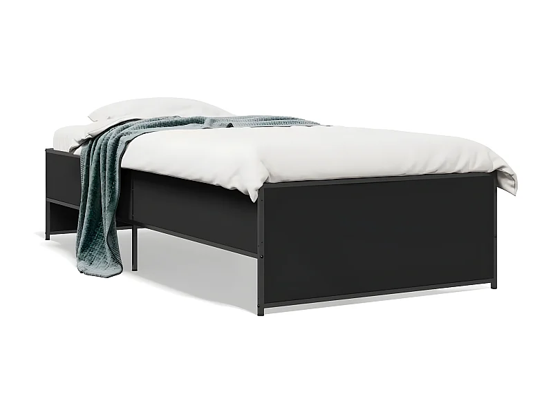 Cadre de lit noir 100x200 bois d'ingénierie et métal