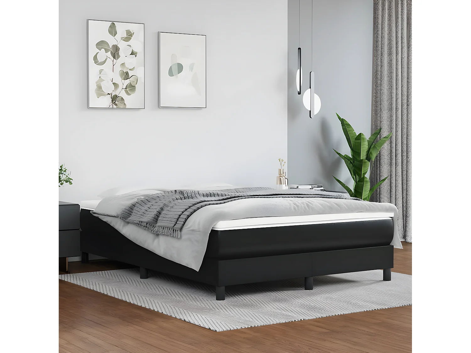 Sommier à lattes de lit avec matelas Noir 140x190 Similicuir