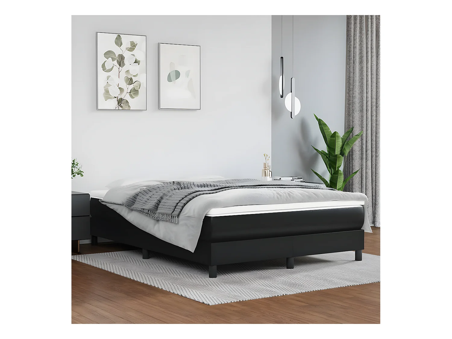 Sommier à lattes de lit avec matelas Noir 140x190 Similicuir