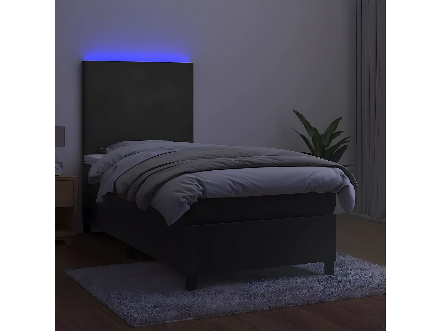 Sommier à lattes de lit avec matelas LED Gris foncé 100x200