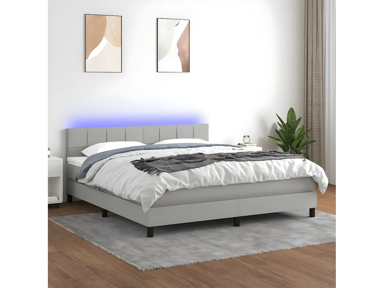 Sommier à lattes de lit et matelas et LED Gris clair 180x200