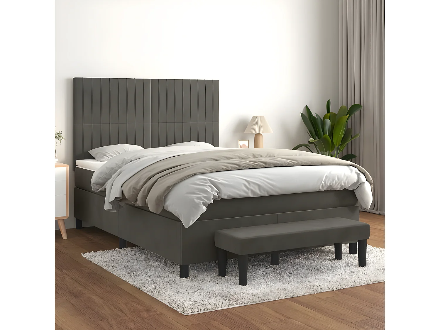 Sommier à lattes de lit et matelas Gris foncé 140x190 Velours
