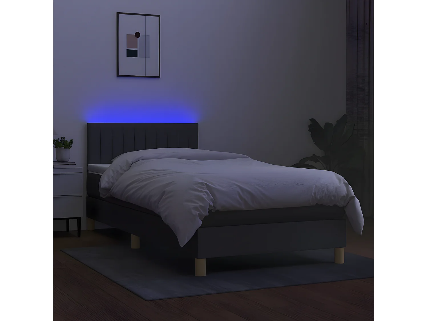 Sommier à lattes de lit avec matelas et LED Gris foncé 90x200