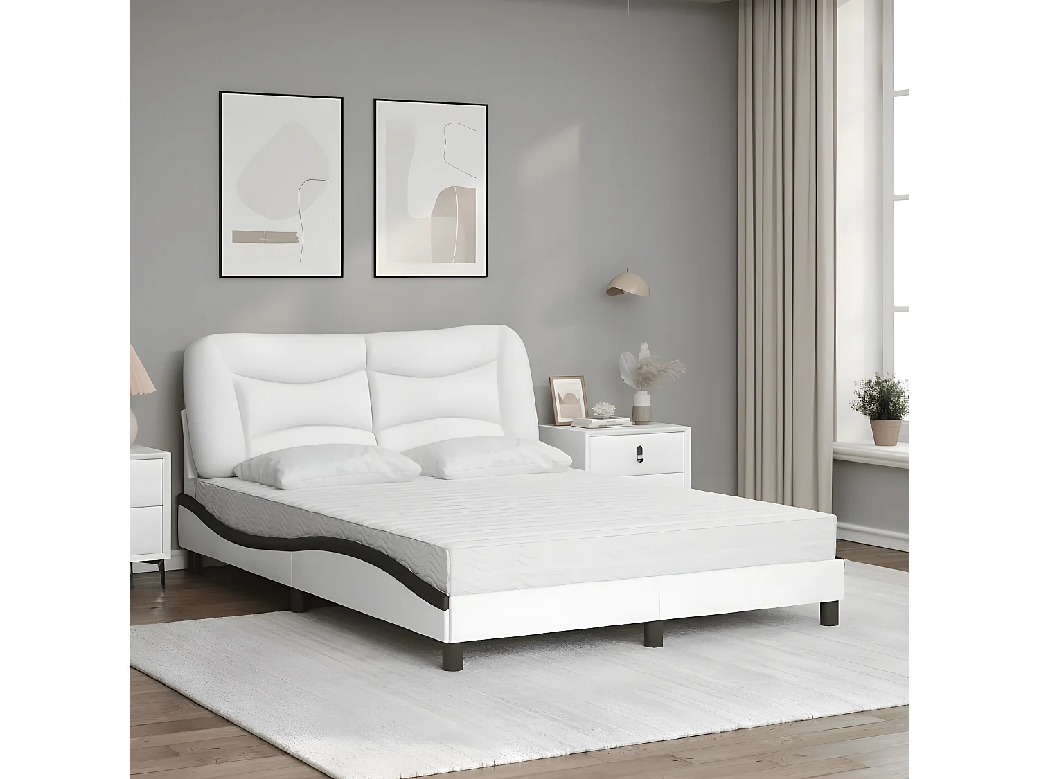 Lit avec matelas blanc et noir 120x200 similicuir