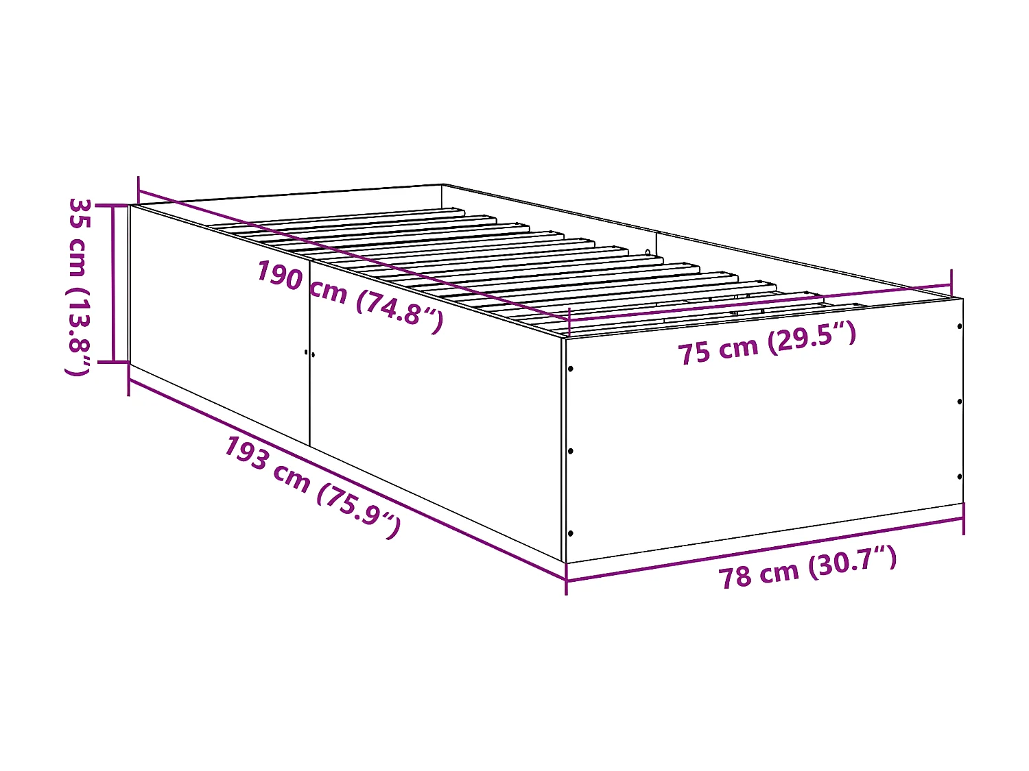 Cadre de lit sonoma gris 75x190 bois d'ingénierie