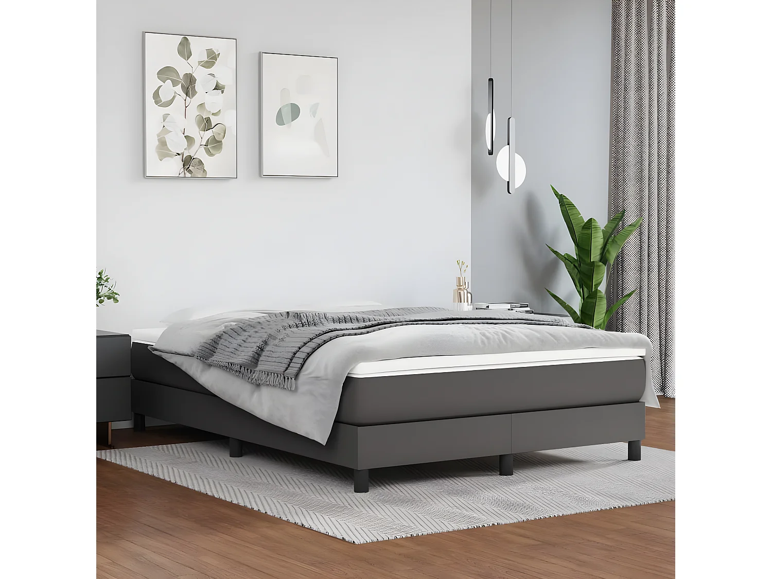 Sommier à lattes de lit avec matelas Gris 140x200 Similicuir