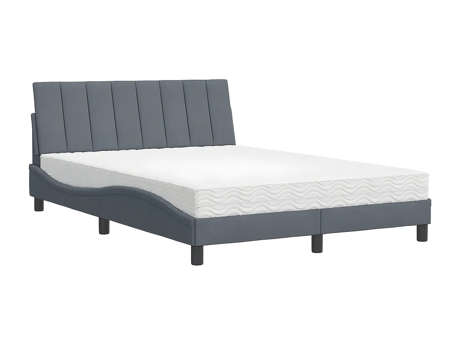 Lit avec matelas gris foncé 140x200 velours