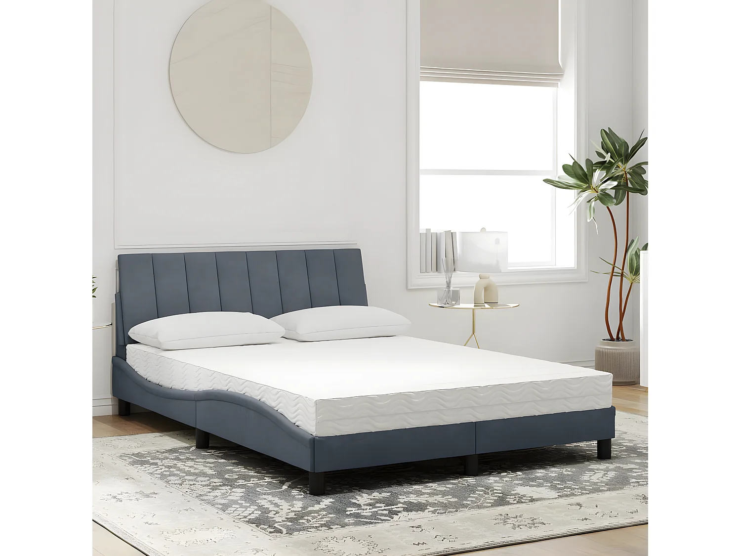 Lit avec matelas gris foncé 140x200 velours