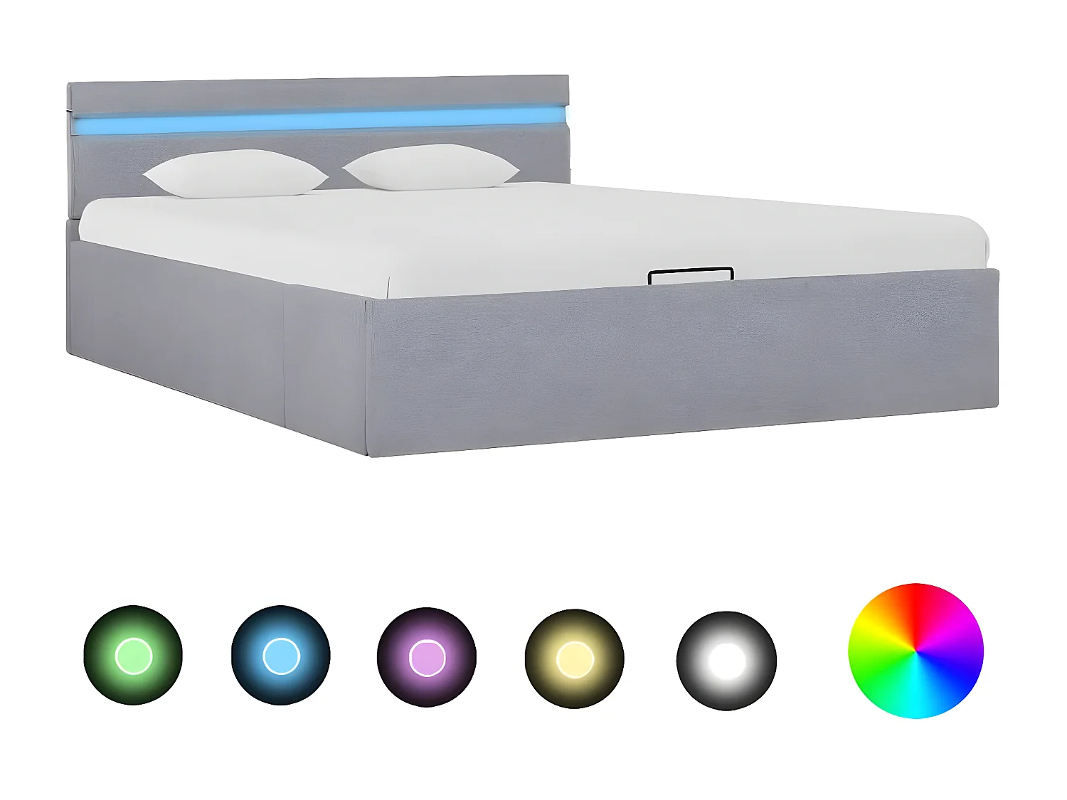 Lit à stockage avec LED Gris clair Tissu 140x200
