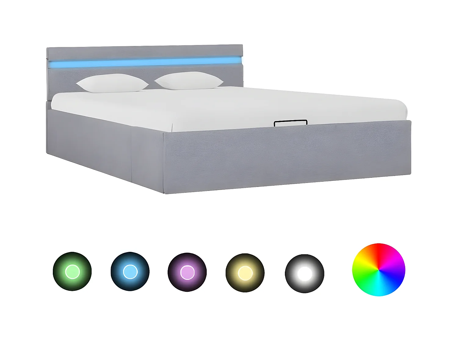 Lit à stockage avec LED Gris clair Tissu 140x200