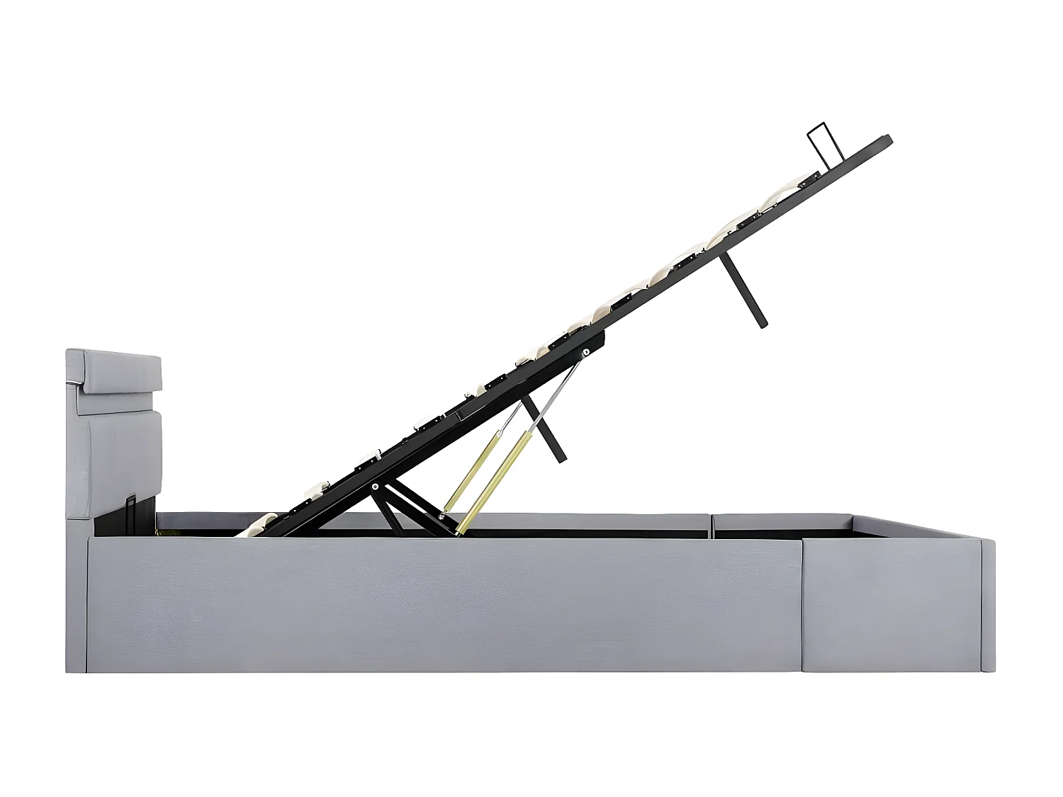 Lit à stockage avec LED Gris clair Tissu 140x200